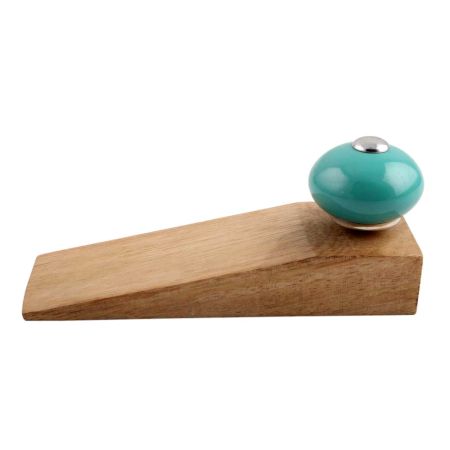 Neon Sea Green Round Ceramic Wooden Door Stopper